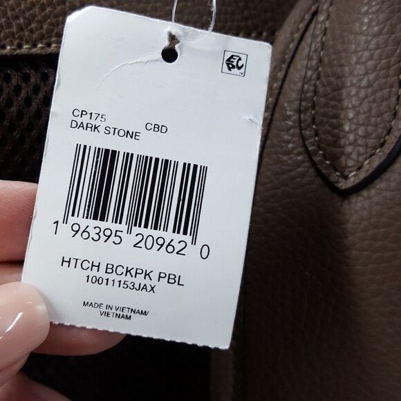 COACH Mens Hitch Backpack Pebbled Leather Suede Lining in Dark Stone - Picture 10 of 13